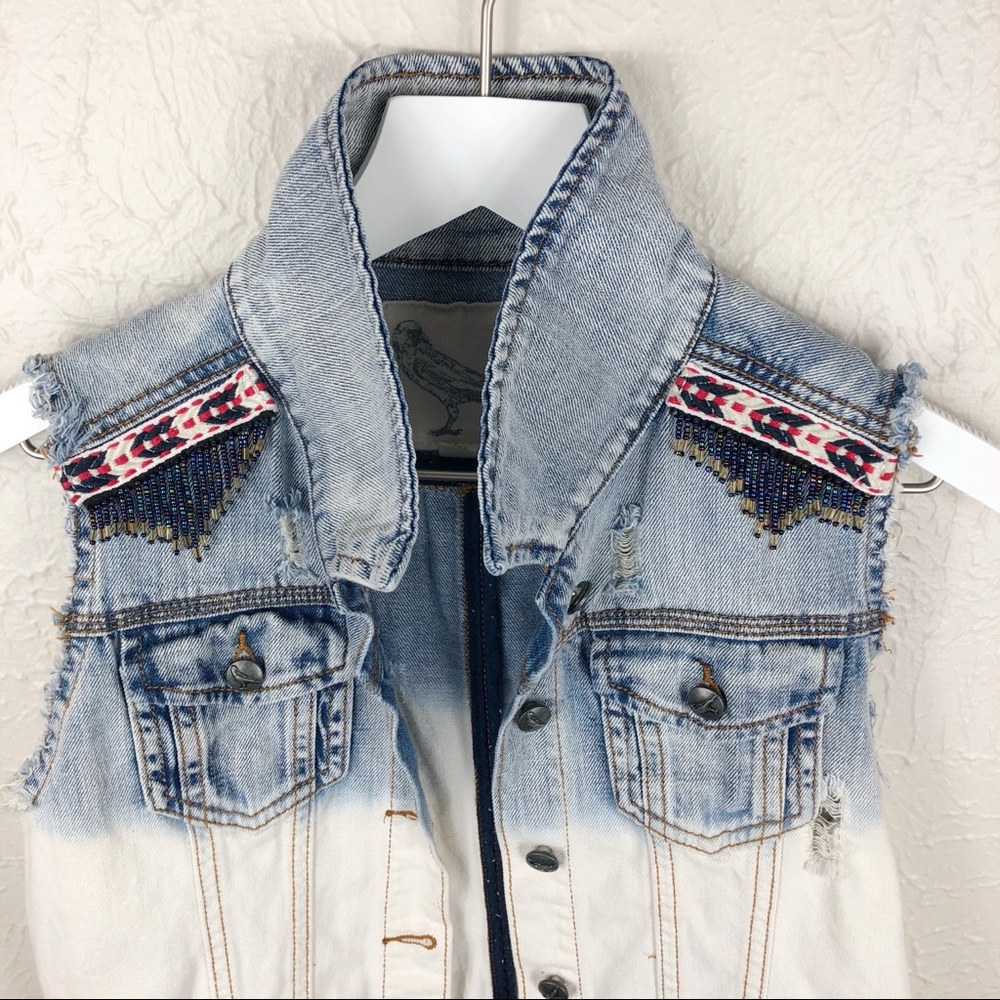 Anthro Denim Beaded Vest